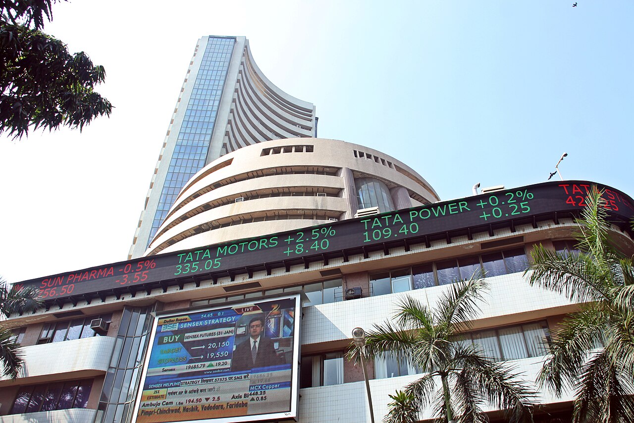The BSE's Phiroze Jeejeebhoy Towers with its iconic ticker, Mumbai